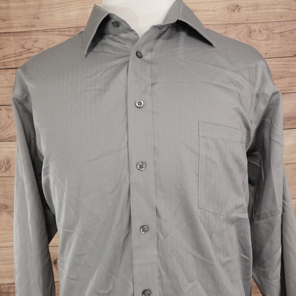 Joseph Abboud Dress Shirt Mens 18.5 34/35 Regular Fit Gray Herringbone Non-Iron